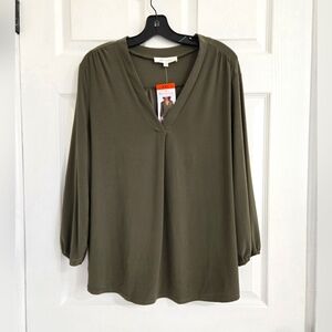 Two By Vince Camuto Bell Shape Shirt Blouse Women SX 2XL Green 3/4 Sleeves Boho